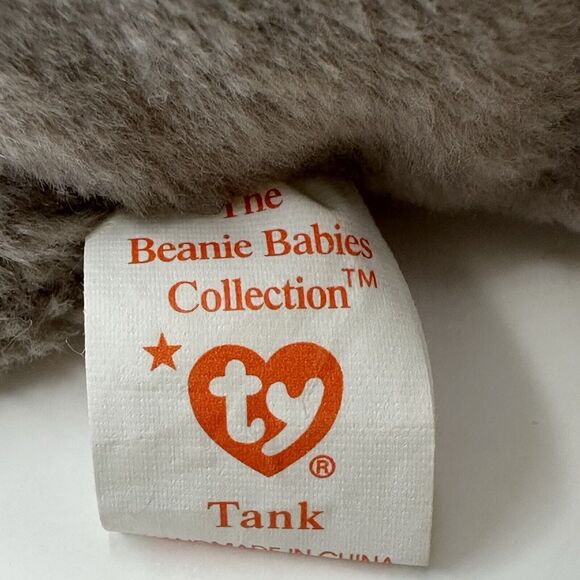 TY BEANIE BABY Tank Gray Armadillo 8" Plush 2-22-95 Original w/ Heart Tag #4031 - Picture 6 of 8